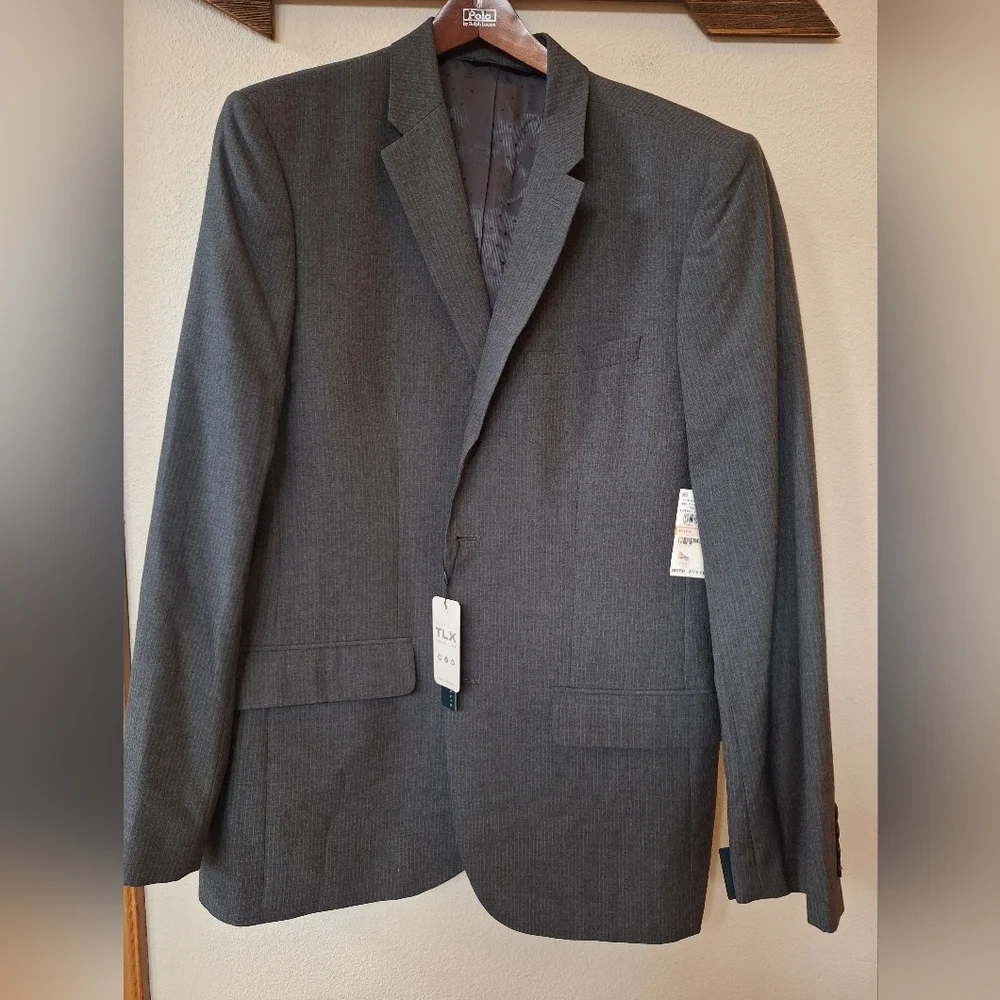 NWT Perry Ellis Travel Luxe Charcoal Pinstriped Sport Coat 2 Button Mens 44 Reg